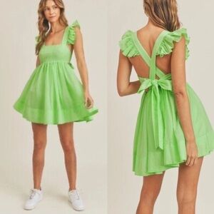 Mable Coquette Green Ruffle Sleeve Mini Dress Sz S